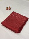 Pure red muslin saree with sequins